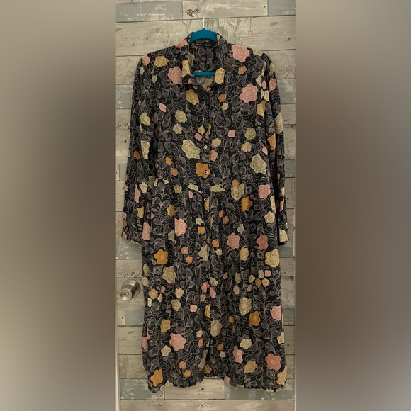 Gudrun Sjödén Whimsical Floral Woven Shirt Dress Organic Linen Modal Size M - Picture 3 of 11